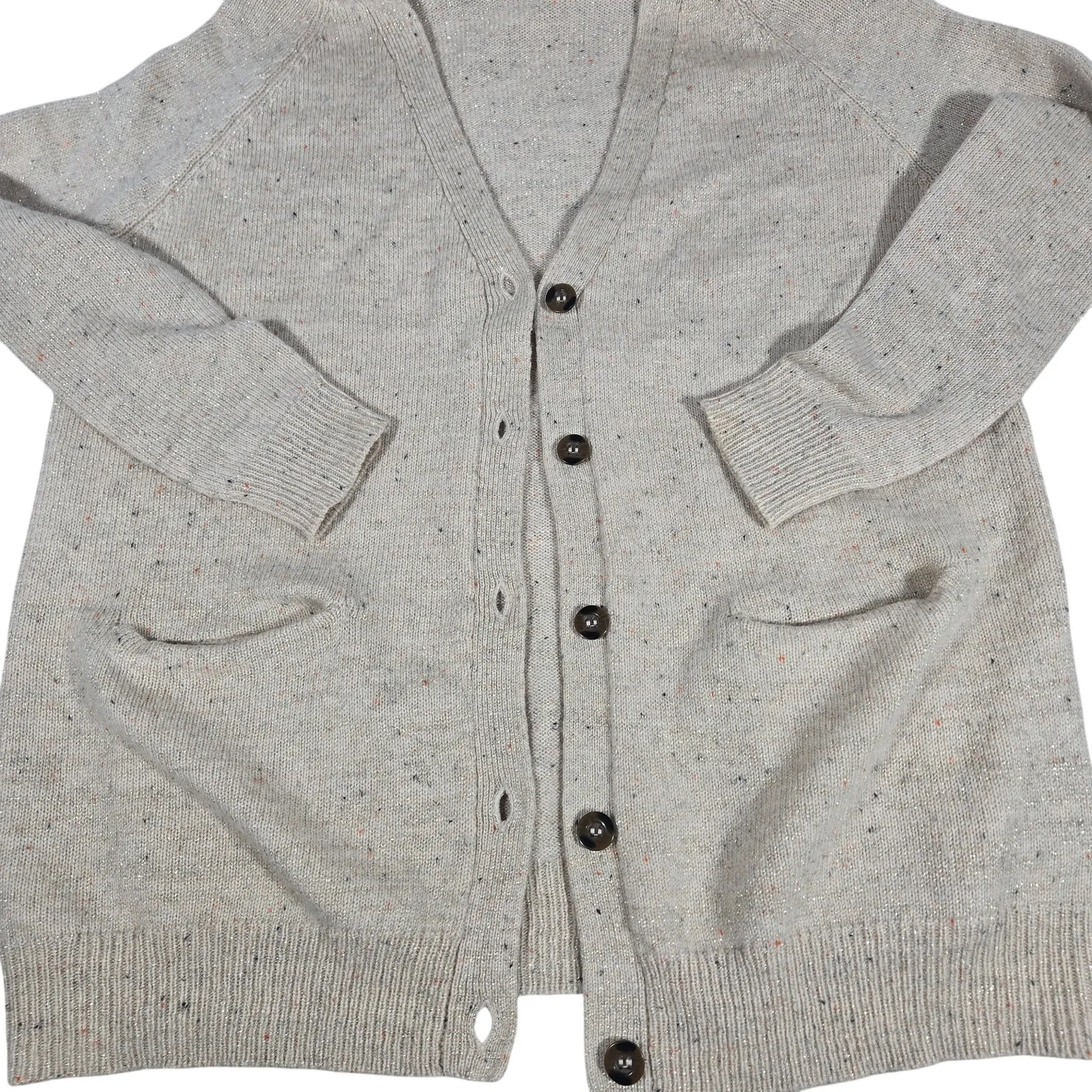 Cavalini Wool Metallic‎ Button Up Colorful Tan Long Sleeve Cardigan Small - Image 6