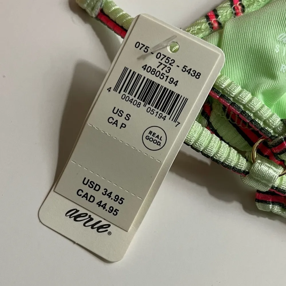 Aerie Shine Rib String Triangle Bikini Top NWT Pink Green Striped - Image 8