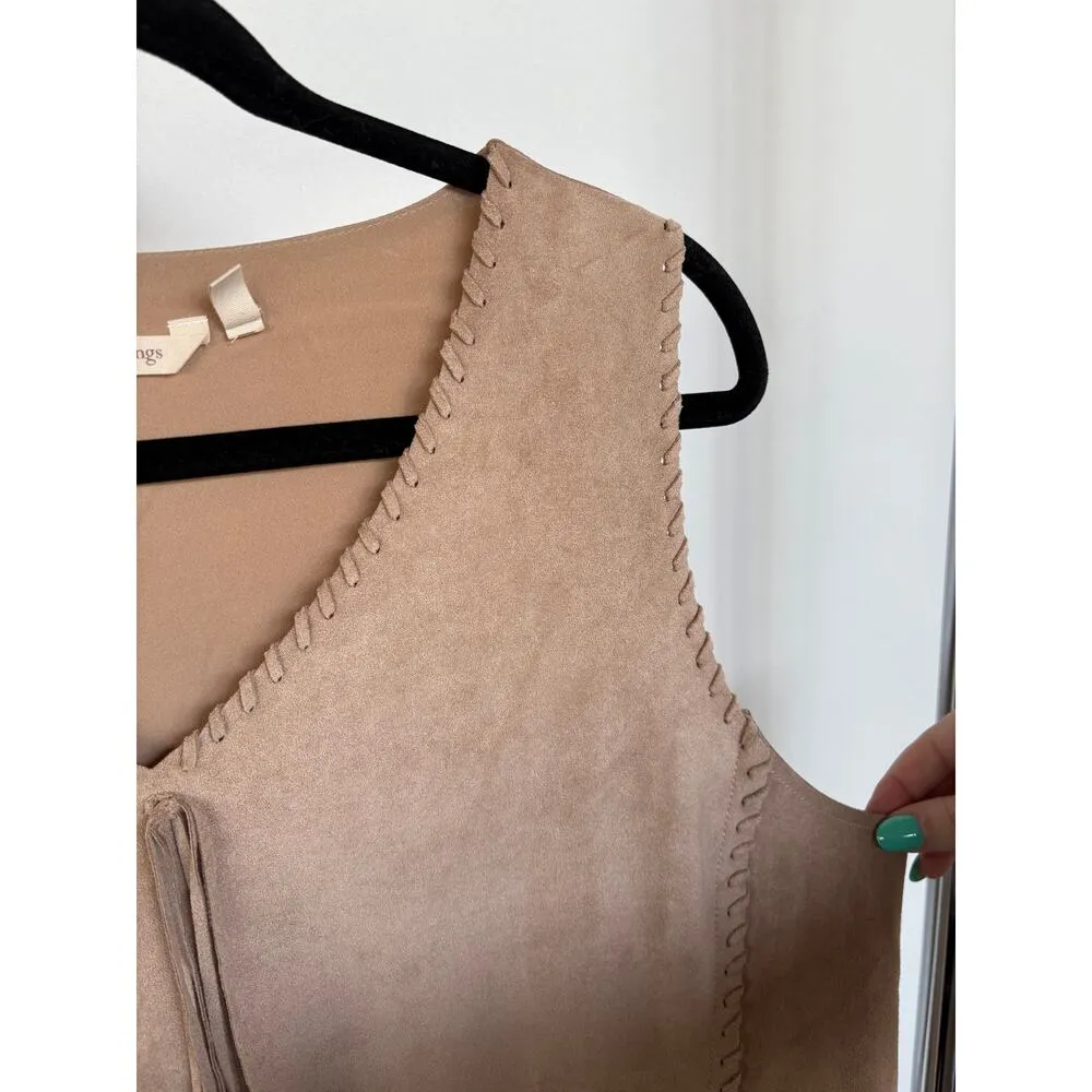 Soft Surroundings Boho Western Faux Suede Tan Top Sleeveless Tribal Festival XL - Image 4