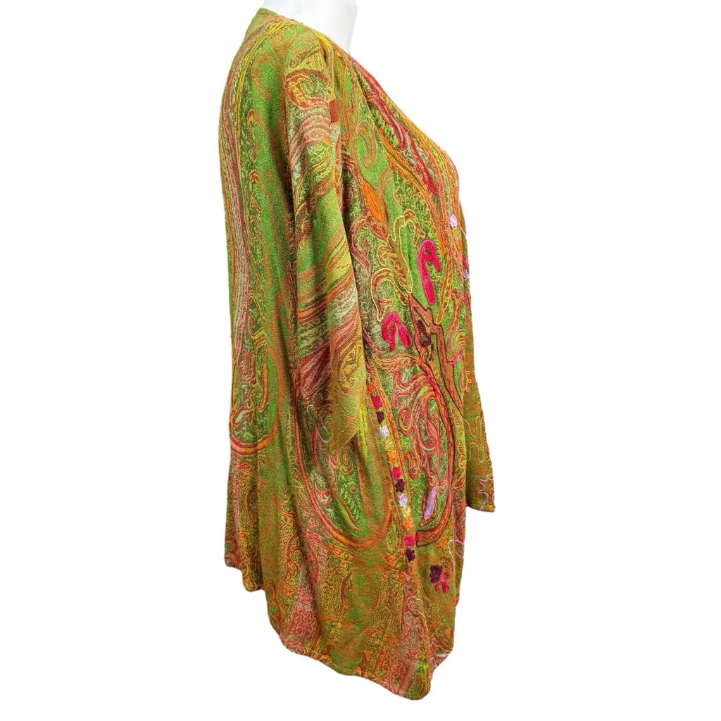 Soft Surroundings Women’s PL PXL Green Multicolor Paisley Embroidered Cardigan - Image 5
