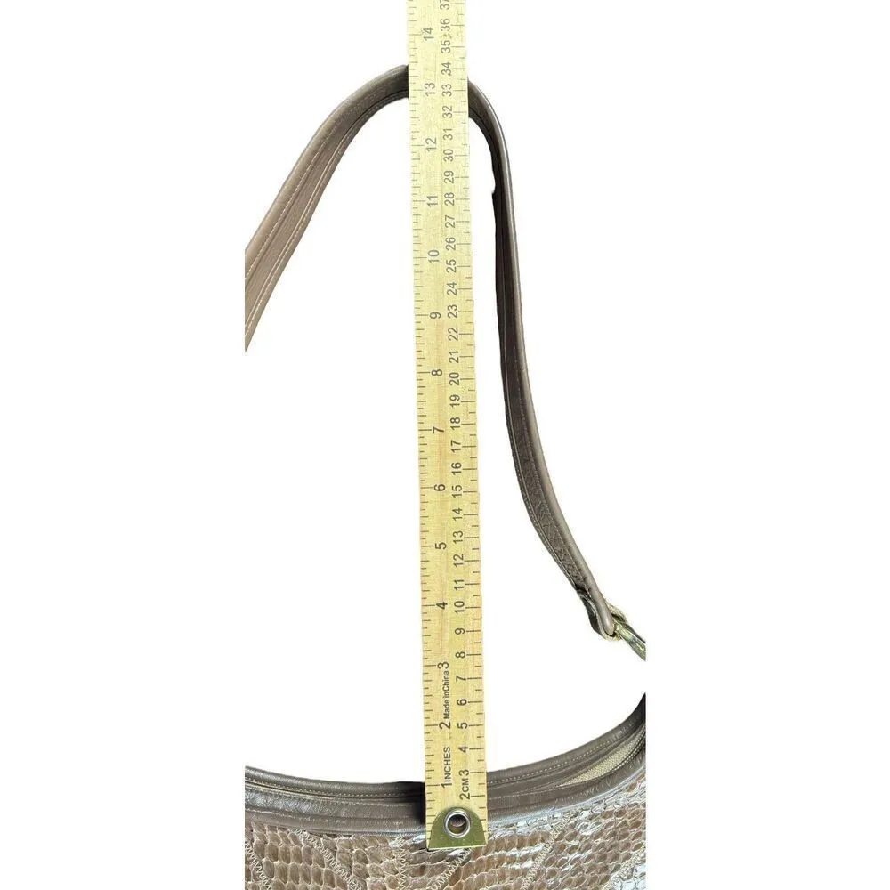 Vintage Venetto Purse Handbag Beige Leather Snake Skin Zip Closure Rare Classic Tan - Image 9
