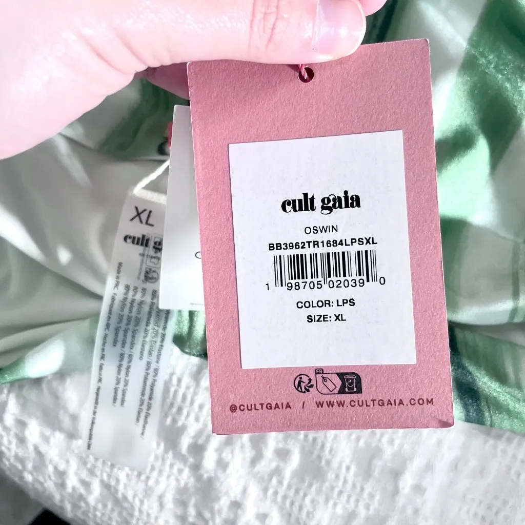 NWT Cult Gaia Oswin Calla Lily Painted Stripe Green Swim Bikini Top Bottoms XL - Image 11