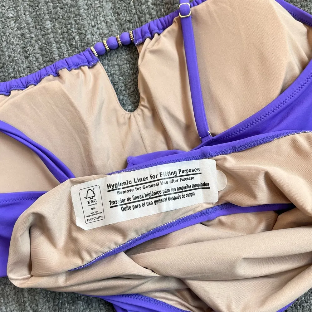 Shade & Shore Swimsuit Purple One Piece Cut Out Monokini L Large New - Image 4