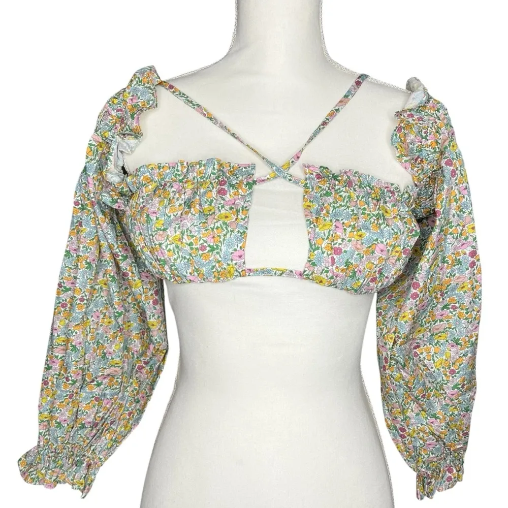 For Love and Lemons Raleigh Crop Top Size Small Floral Multicolor - Image 2
