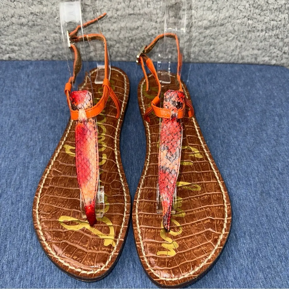 Sam Edelman Shoes Gigi Womens 7M Orange Animal Print Faux Leather Thong Sandal - Image 3