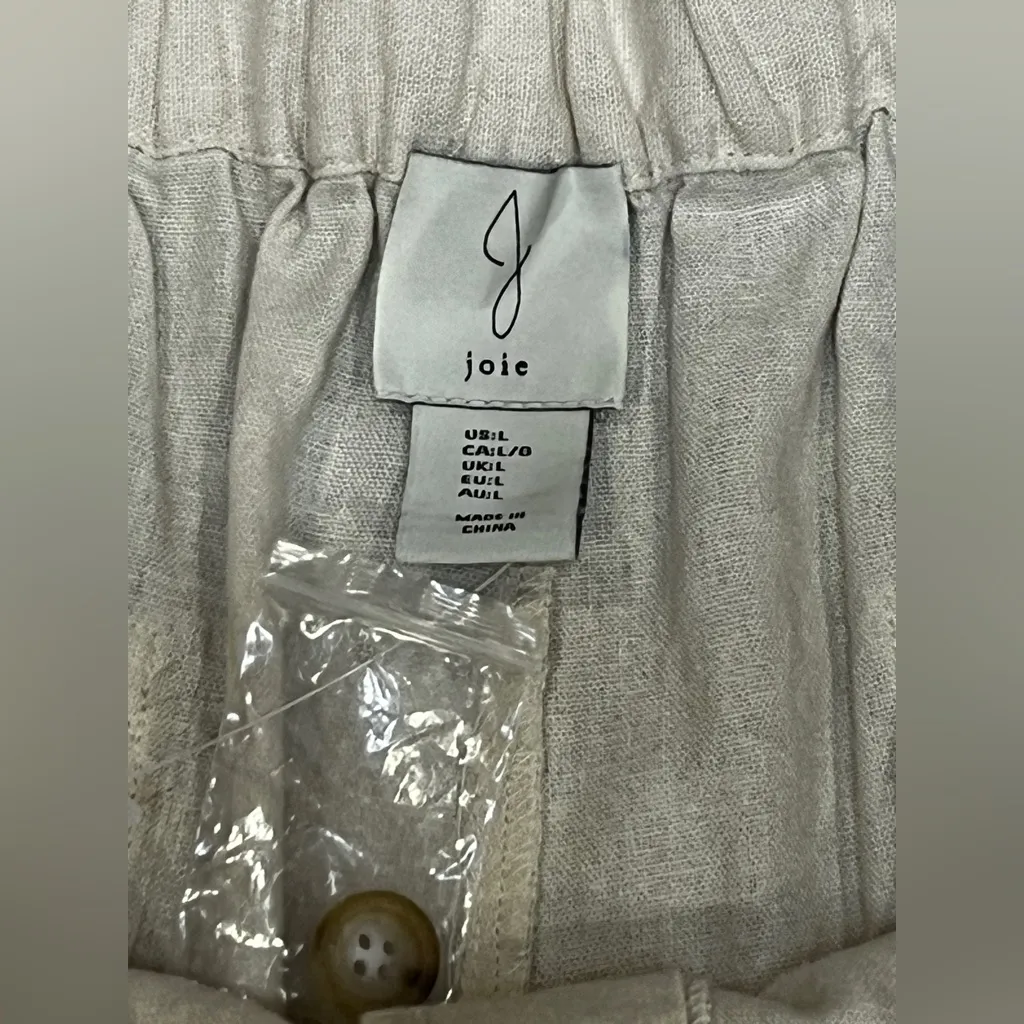 J by Joie Cream Belted Linen Blend Wide-Leg Pants Size L - Image 3