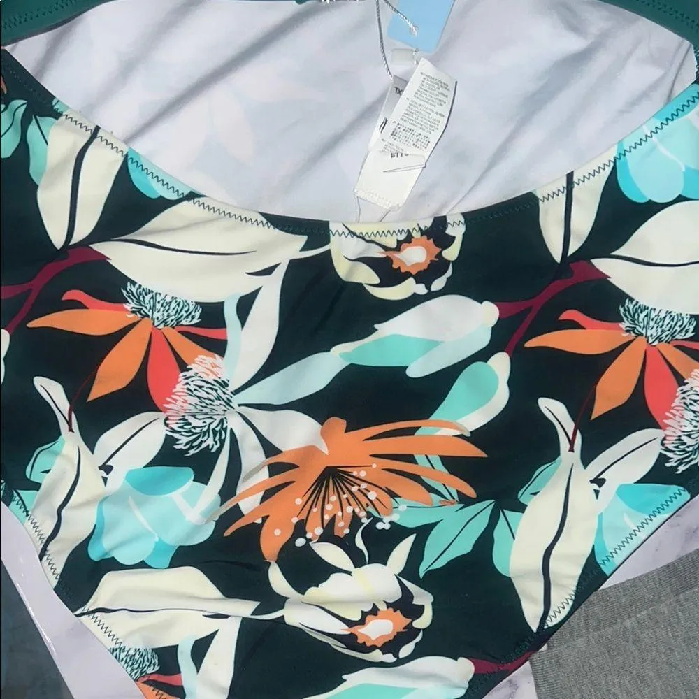 Women's Deep V One Piece Swimsuit Sexy Ruffle Swimsuit Floral Bikini Bottom XL - Image 6