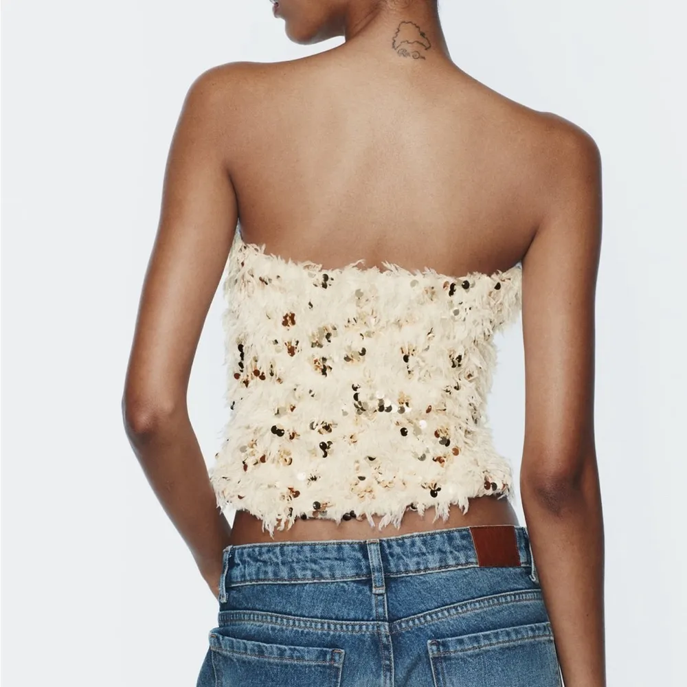 ZARA  Sequin Feather Crop Top - Image 2