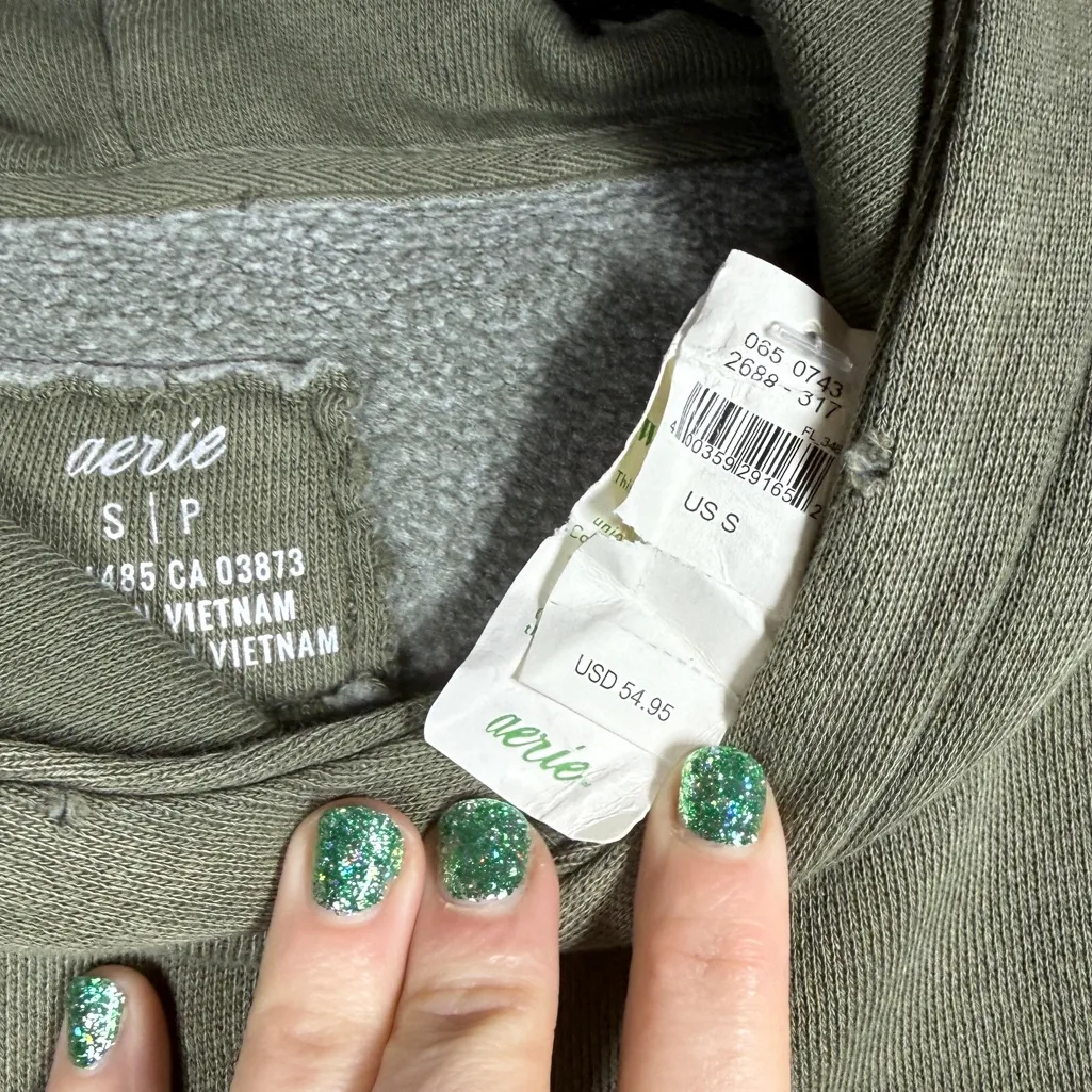 Aerie Sweatshirt Small Green Hoodie Distressed Oversized Slouchy Cozy Boho - Image 7