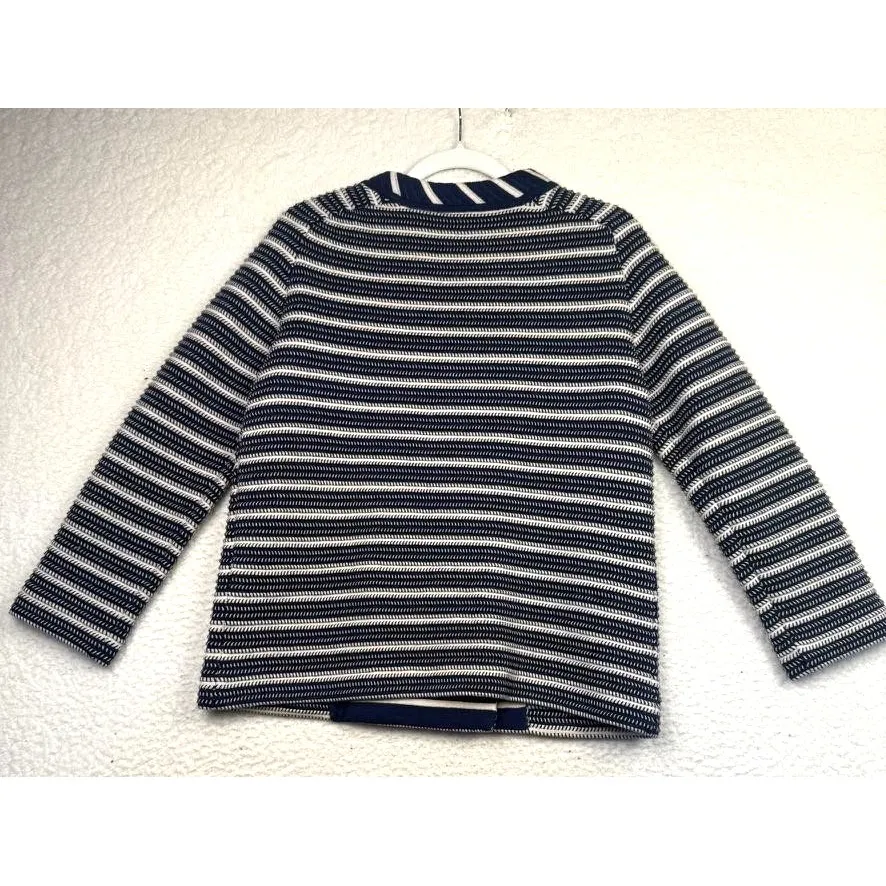 Tory Burch Jacket Womens Medium Blue White Striped Merino Wool Nautical Asym Zip - Image 4