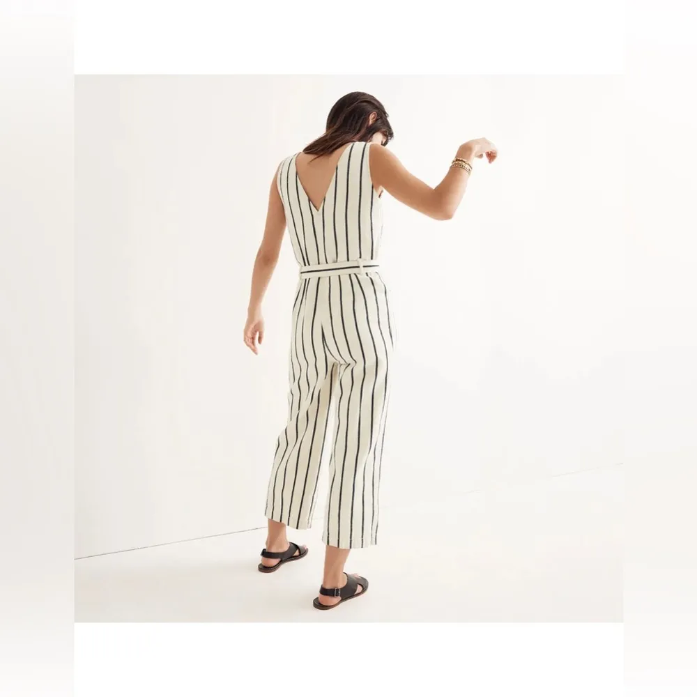 Madewell Striped Sleeveless Jumpsuit Black Size L - Image 5