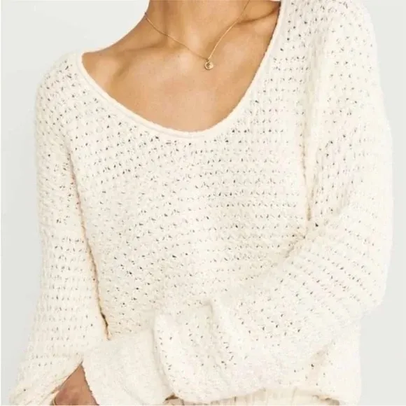 Abercrombie & Fitch Open Weave Scoop Neck Sweater Cream Ivory Size M - Image 3