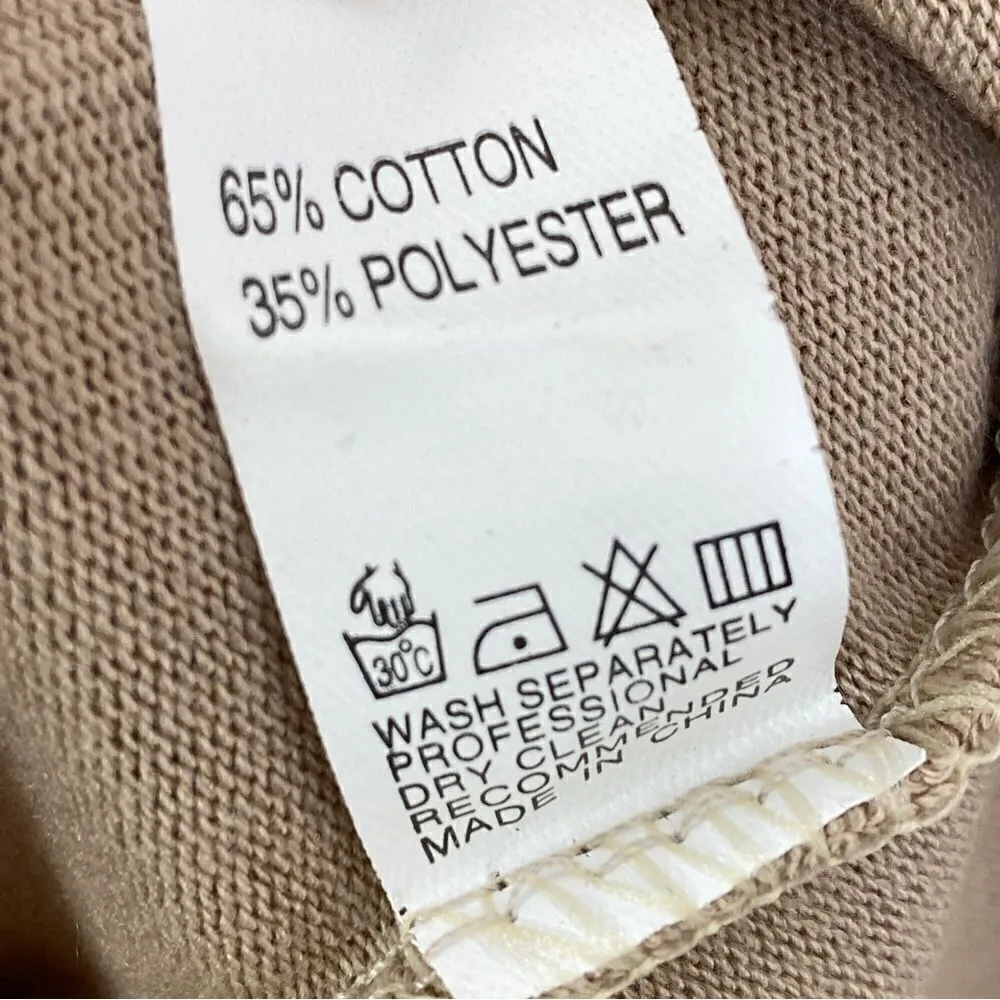 Boho Fringe Hem Waterfall Cardigan Knit Khaki Tan Small Open Front Long Sleeve - Image 10