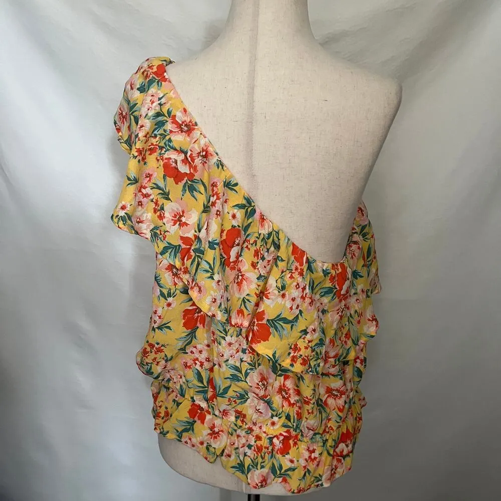 American Eagle One Shoulder Floral Womens Top Sz Large Yellow Cottage Core Fairy - Image 6