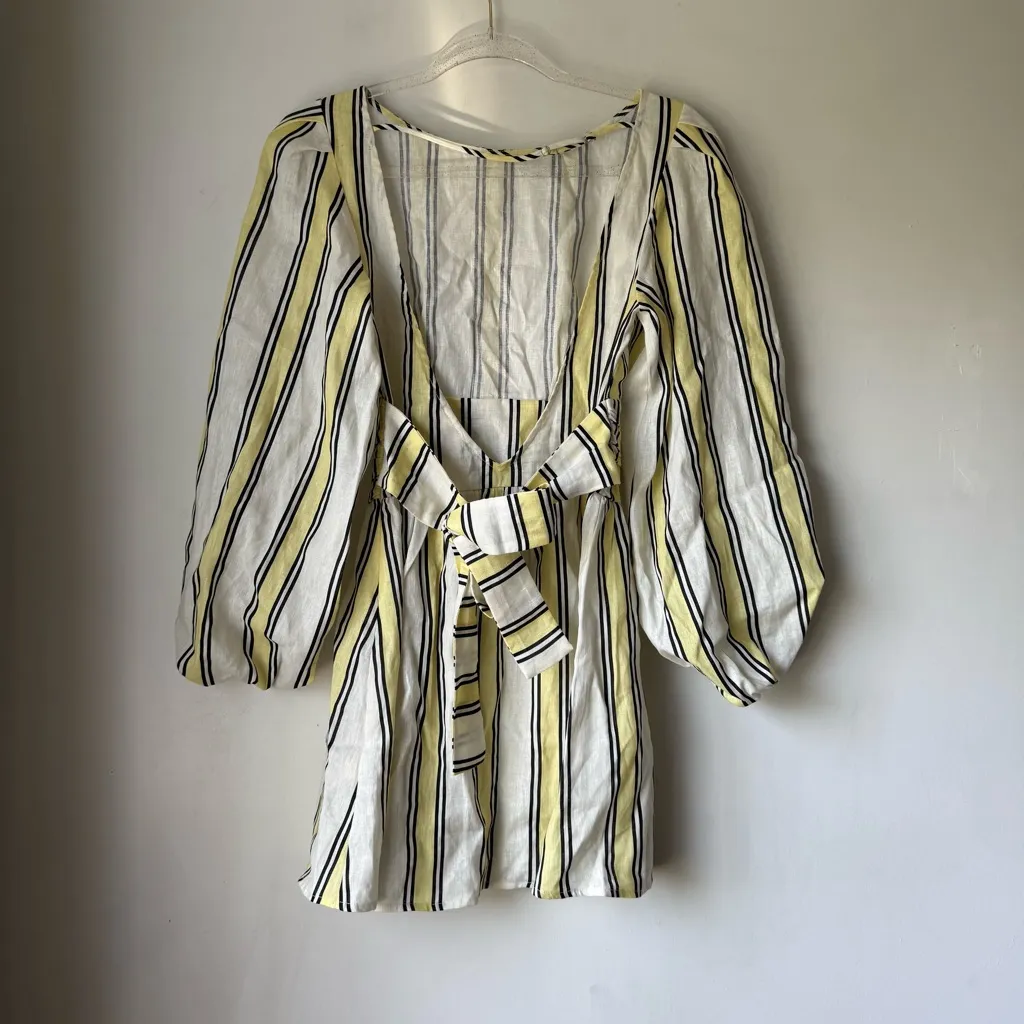 VRG GRL Tularosa Linen Lemon Yellow White Stripe Mini Dress 6 NWT - Image 5