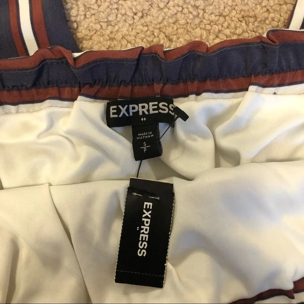 Express blue strapless stripe jumpsuit romper S - Image 2