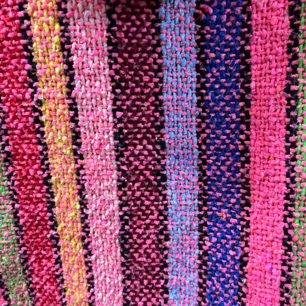 Artesanias Cuamatzi Mexican Poncho Hoodie Multicolored Striped Kangaroo Pockets Pink Size L - Image 7