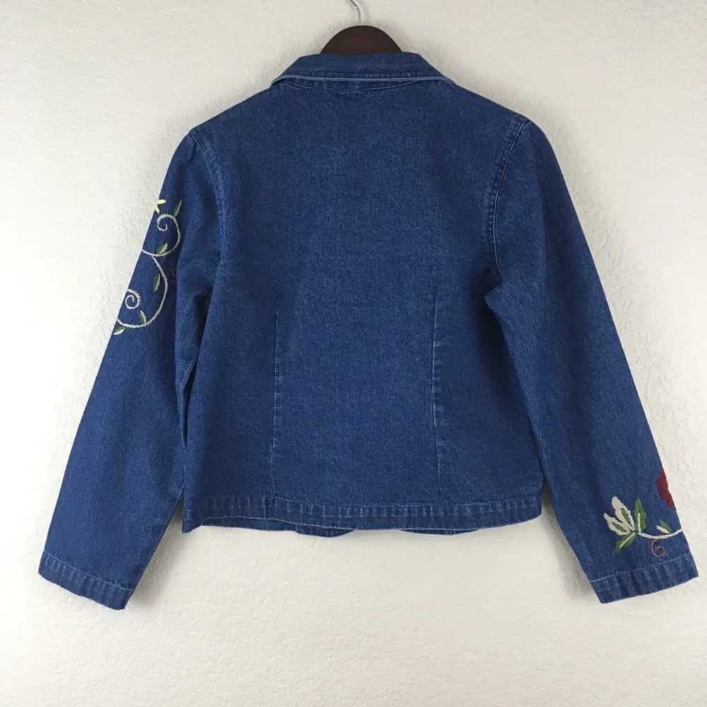 Christmas Sequin Patches Denim Blazer Size L - Image 3