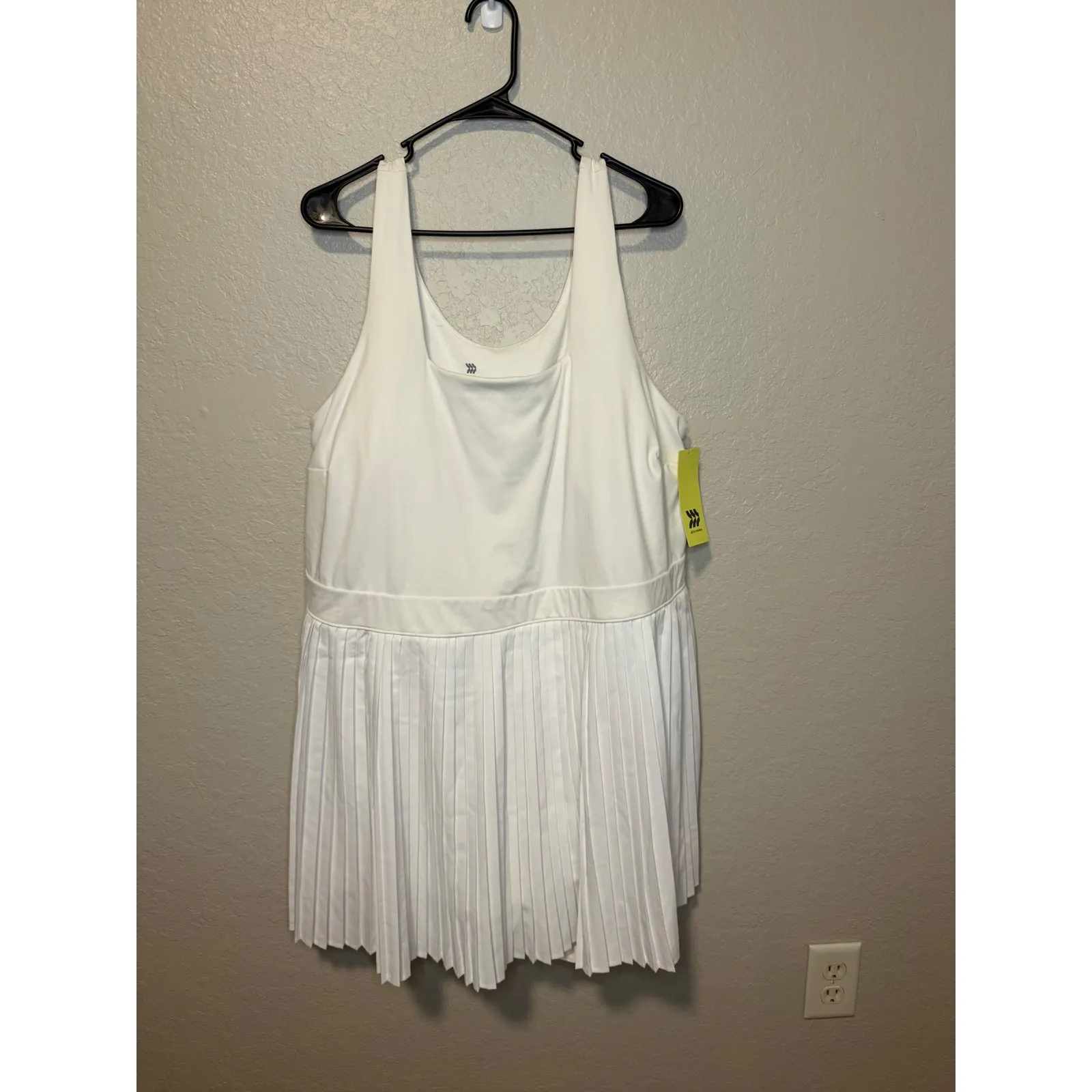 All in Motion White Tennis Dress Athletic Pleated Skirt Square Neck Activewear - Image 3