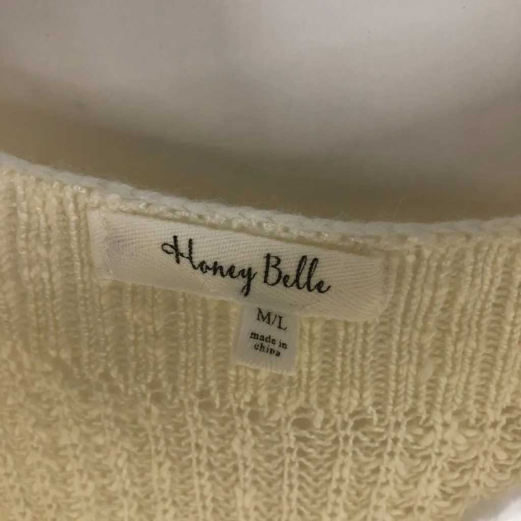 Honey Belle Womens Sweater Cold Shoulder Long Sleeve Ribbed Knit Ivory M/L - Image 3