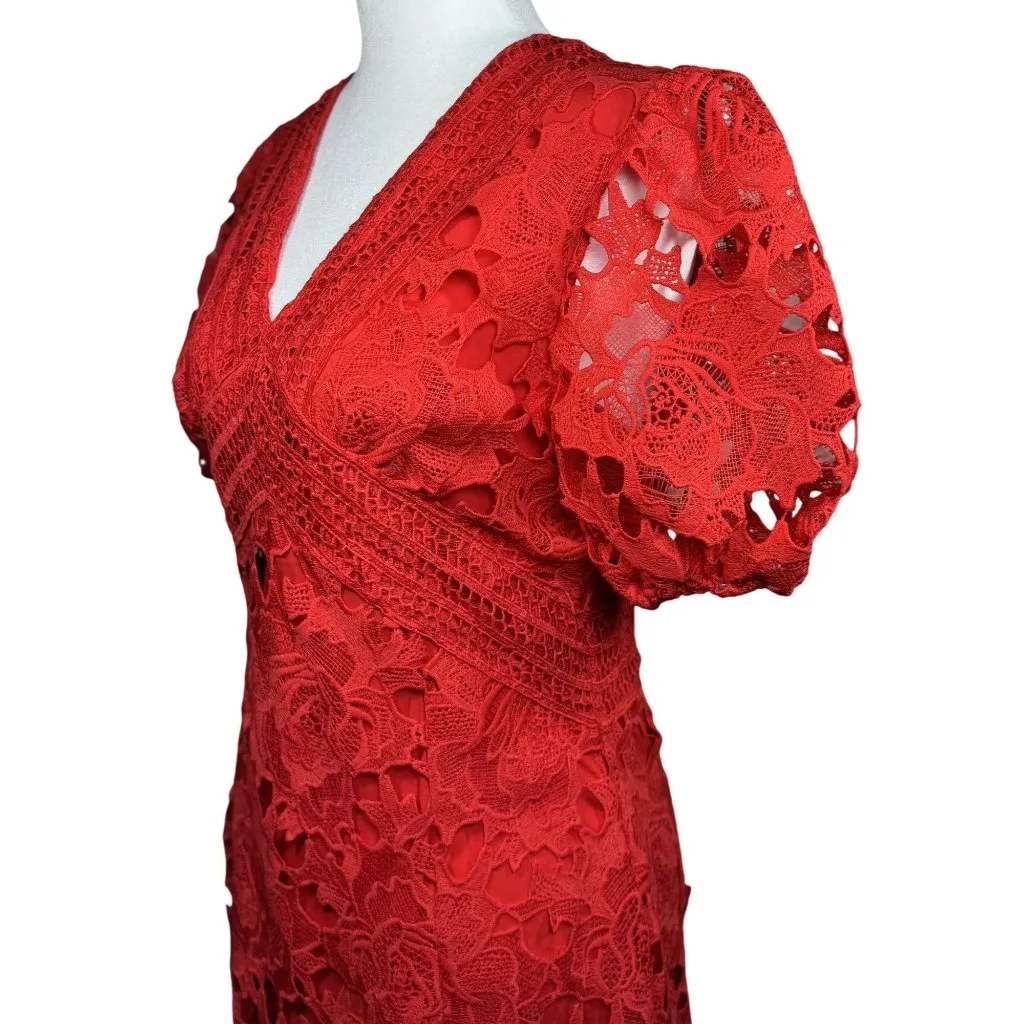 NEW BEULAH STYLE Size M Womens Red Lace Mini Dress Boho Peasant Beach Summer Size M - Image 6