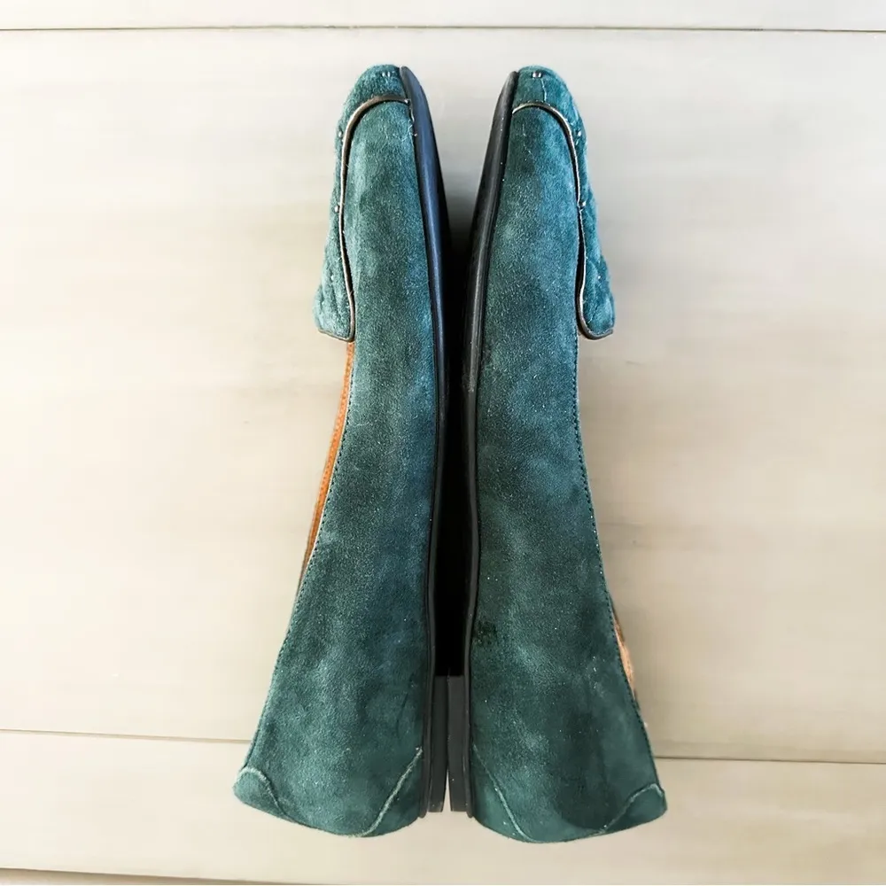 Indigo Dark Green Suede Leather Quilted Slip on Loafer Flats sz 6M - Image 5