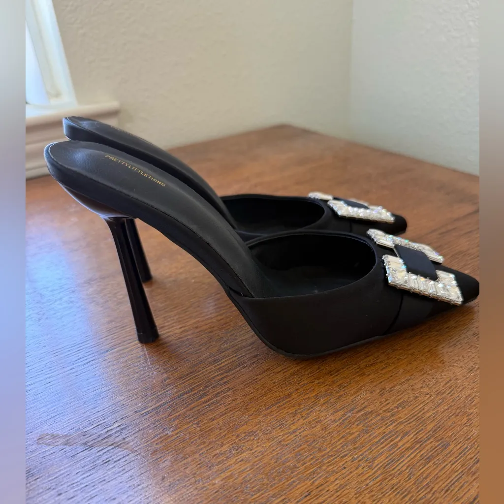 NWOT PLT Black Pointed Diamante Detail Heeled Mules Size 5 - Image 5