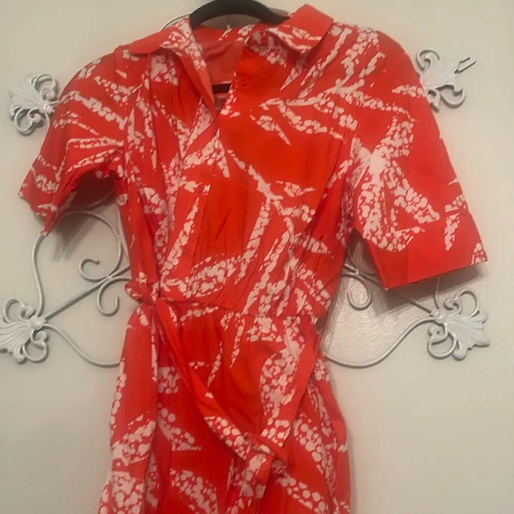 DKNY tigerlily bright shirt dress button up cotton Sundress Size 4 midi - Image 3