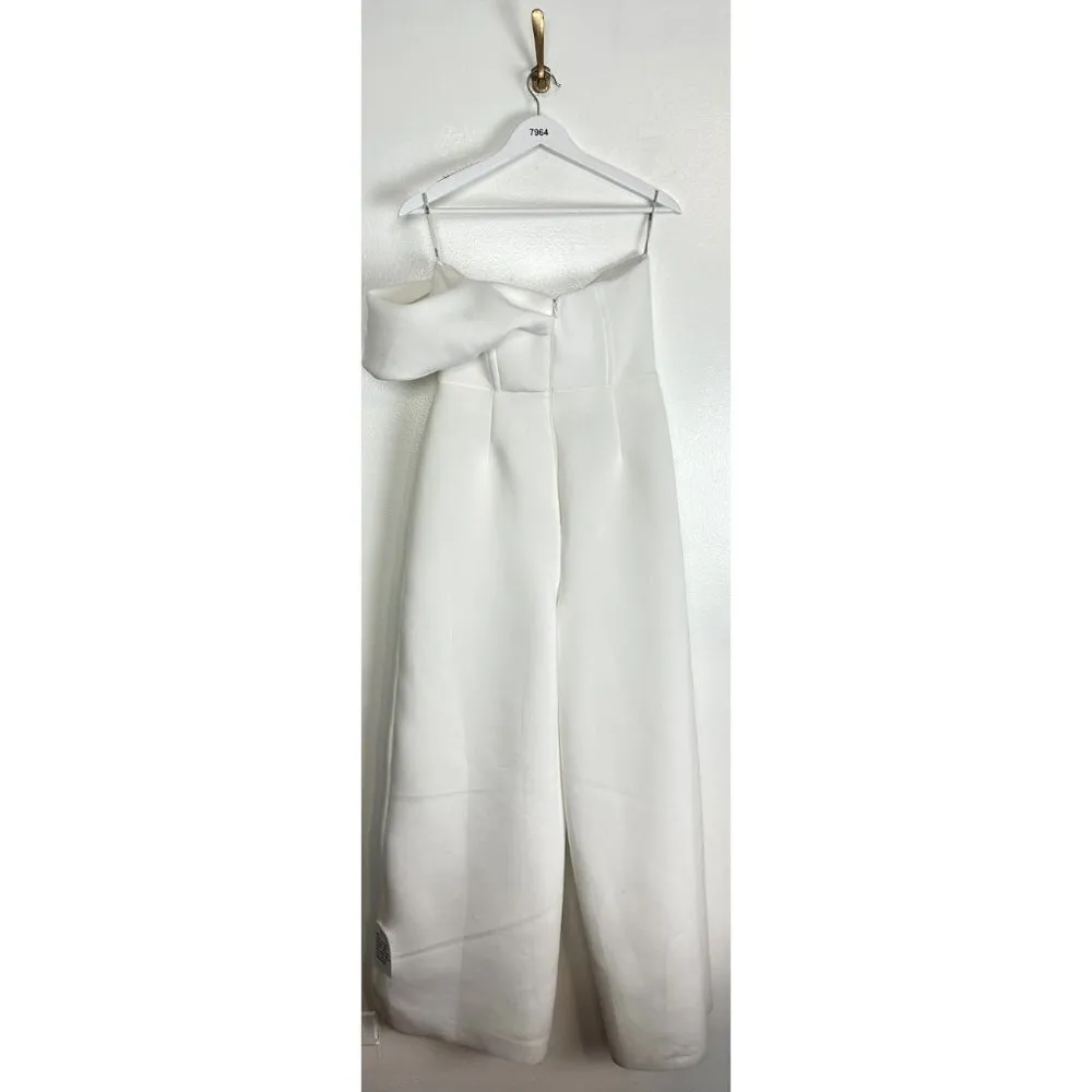 ASOS DESIGN Scuba One Shoulder Corset Detail Jumpsuit in White Size US 10 - Image 9