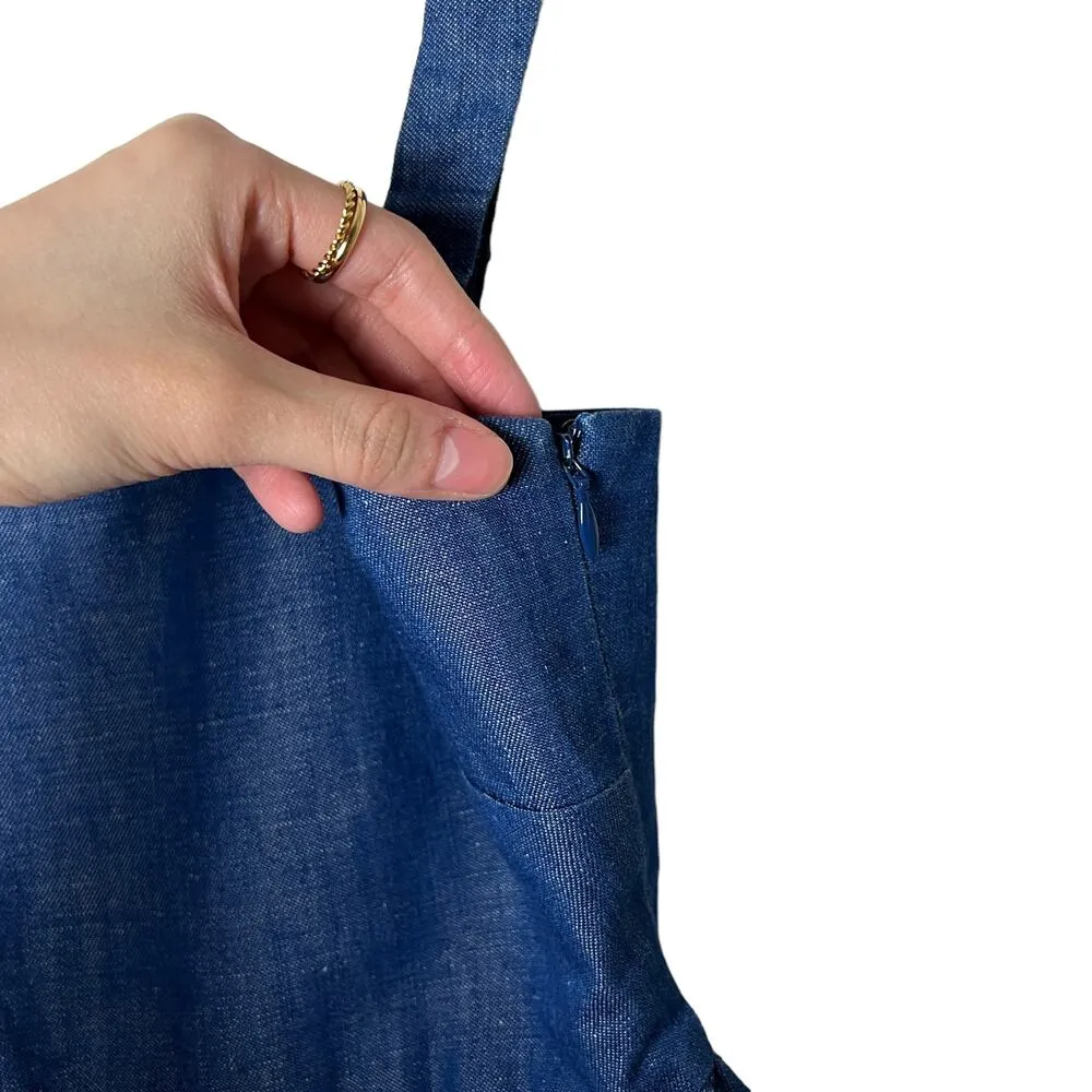 CO Francois Girbaud blue denim chambray square neck peplum cami blouse top Size XS - Image 5