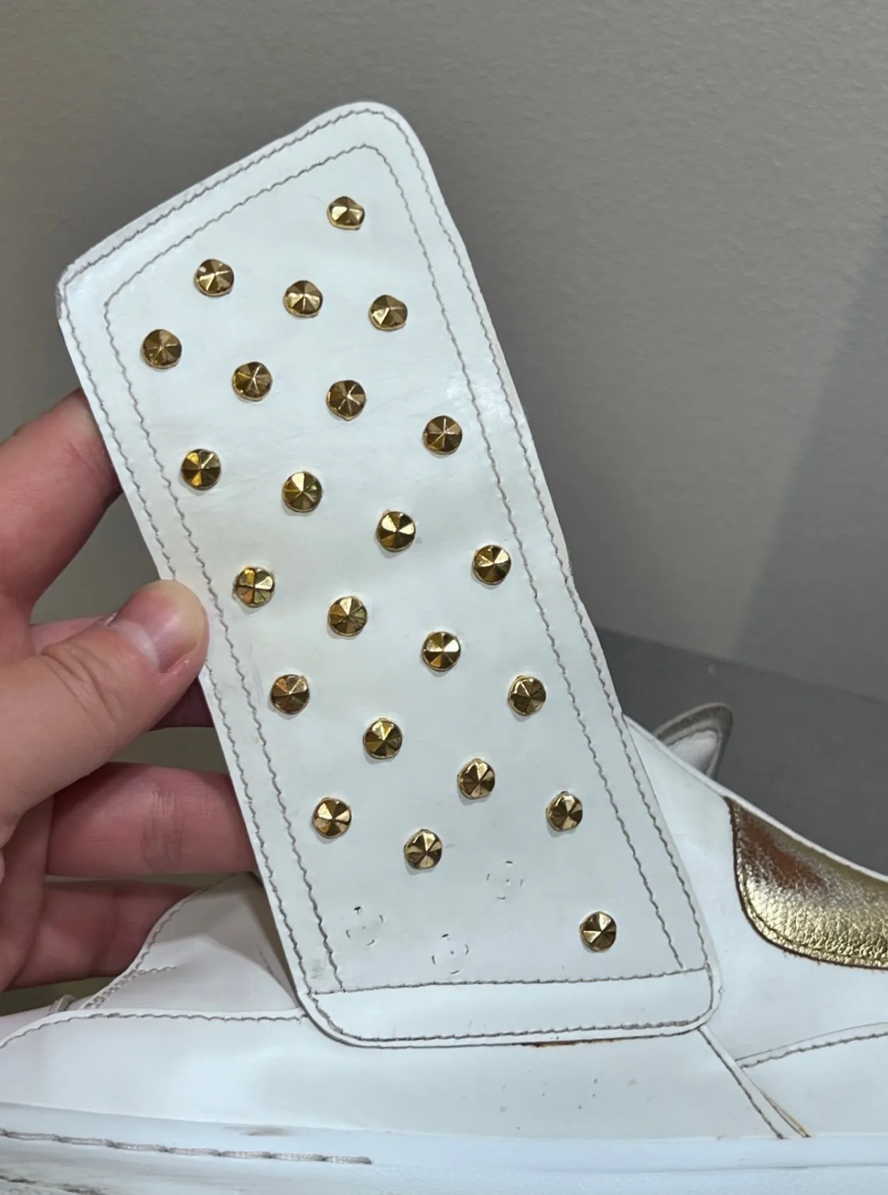 Gold Studded White Leather Sneakers | Size EU 37.5 (US 7.5) - Image 8