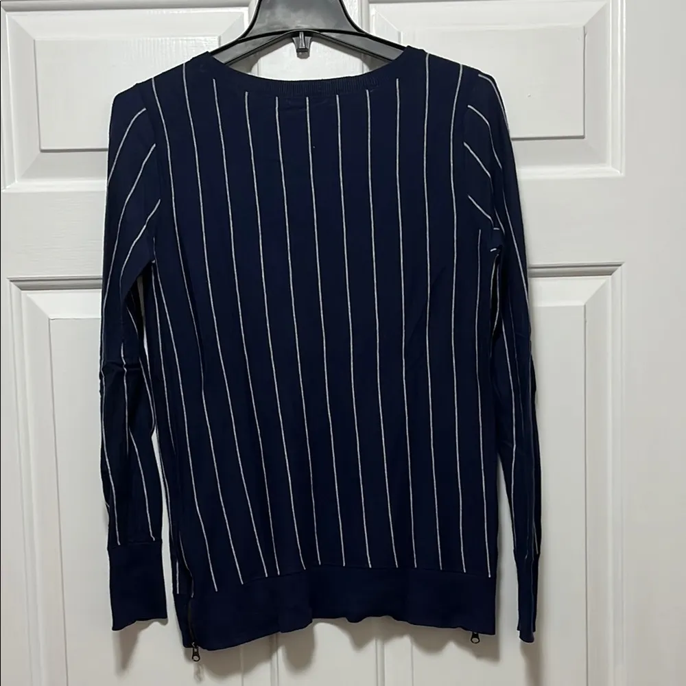 Halogen Blue Crew Neck Sweater with Vertical Pinstripes - Image 8
