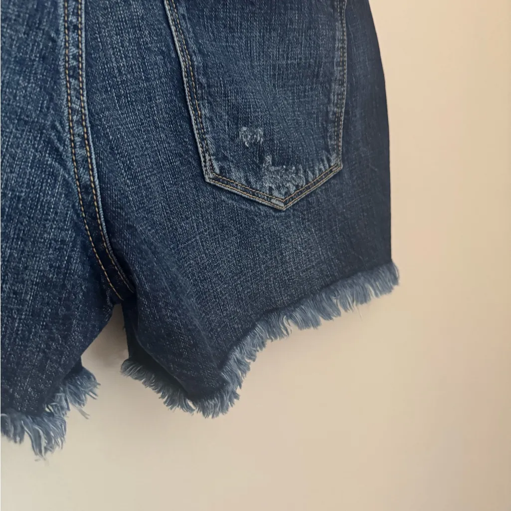 KanCan High Rise Distressed Denim Shorts Women’s Size Large Tie Belt Frayed Hem Blue - Image 4