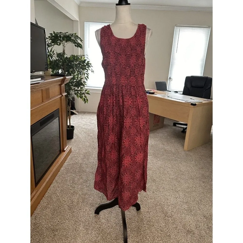 Jane Ashley Casual Lifestyle Smocked  Maxi Red Dress No SIZE  Tag Measures Small - Image 2