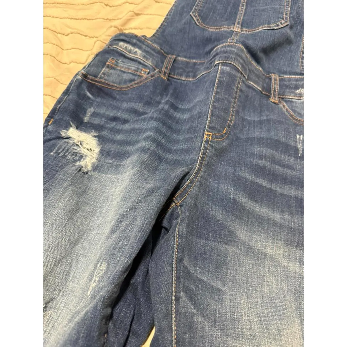 Wax Jean Basic Denim Distressed Women's Denim Overalls - Image 3