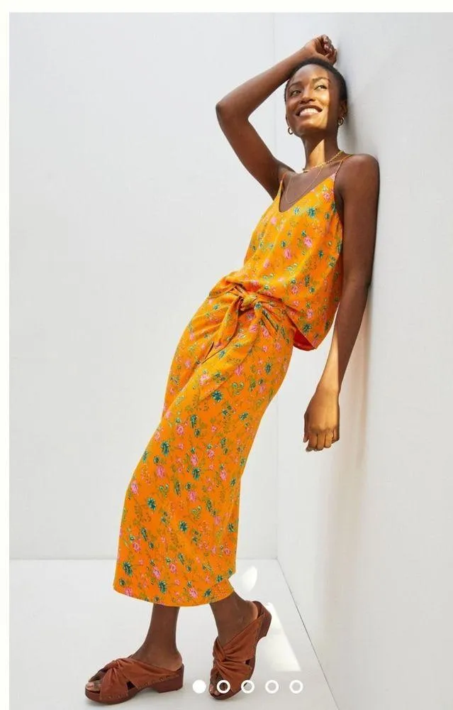 Anthropologie Sabia Wrap Midi Skirt Orange size 4‎ - Image 4