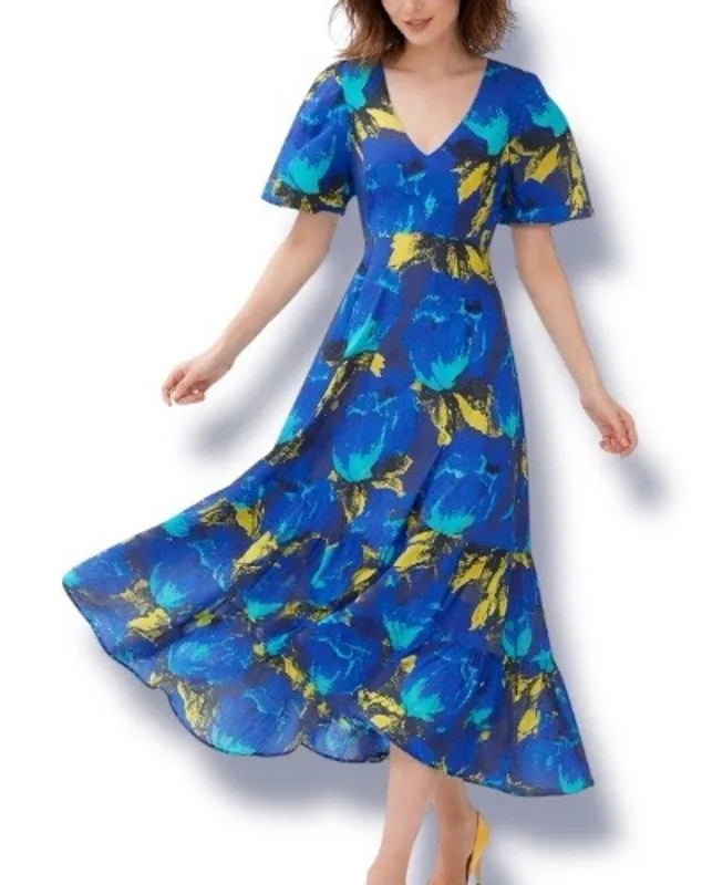 Christopher John Rogers For Target Blue Abstract Deep V Cotton Maxi Dress Size 6 - Image 1