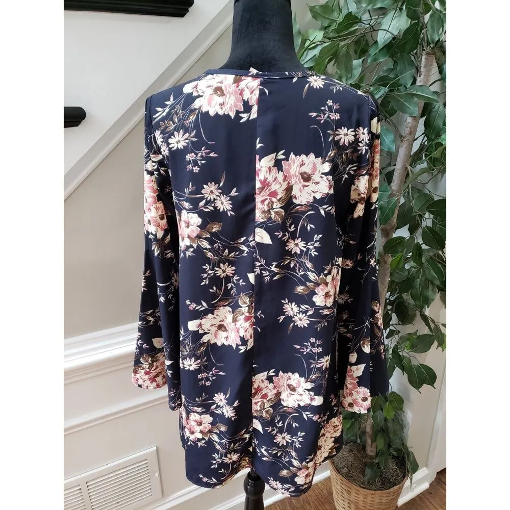 Rokoko Women's Blue Floral Polyester Round Neck Long Sleeve Knee Length Dress S - Image 7