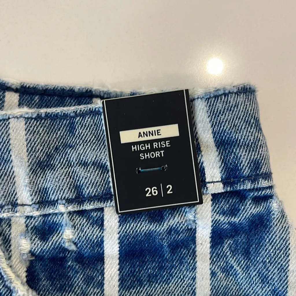 Abercrombie & Fitch Annie High Rise Striped Denim Shorts - Image 4