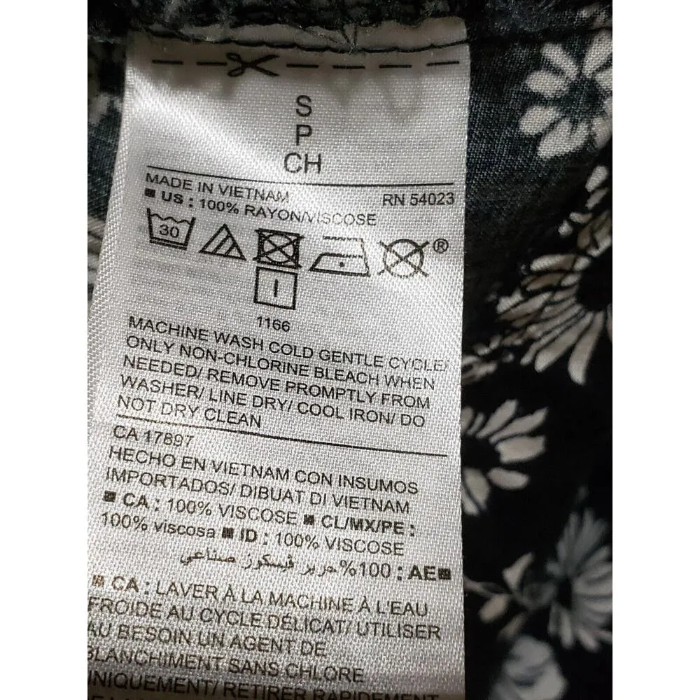 Old Navy Women's Black Floral Pleated V Neck Sleeveless Knee Length Dress SP - Image 4