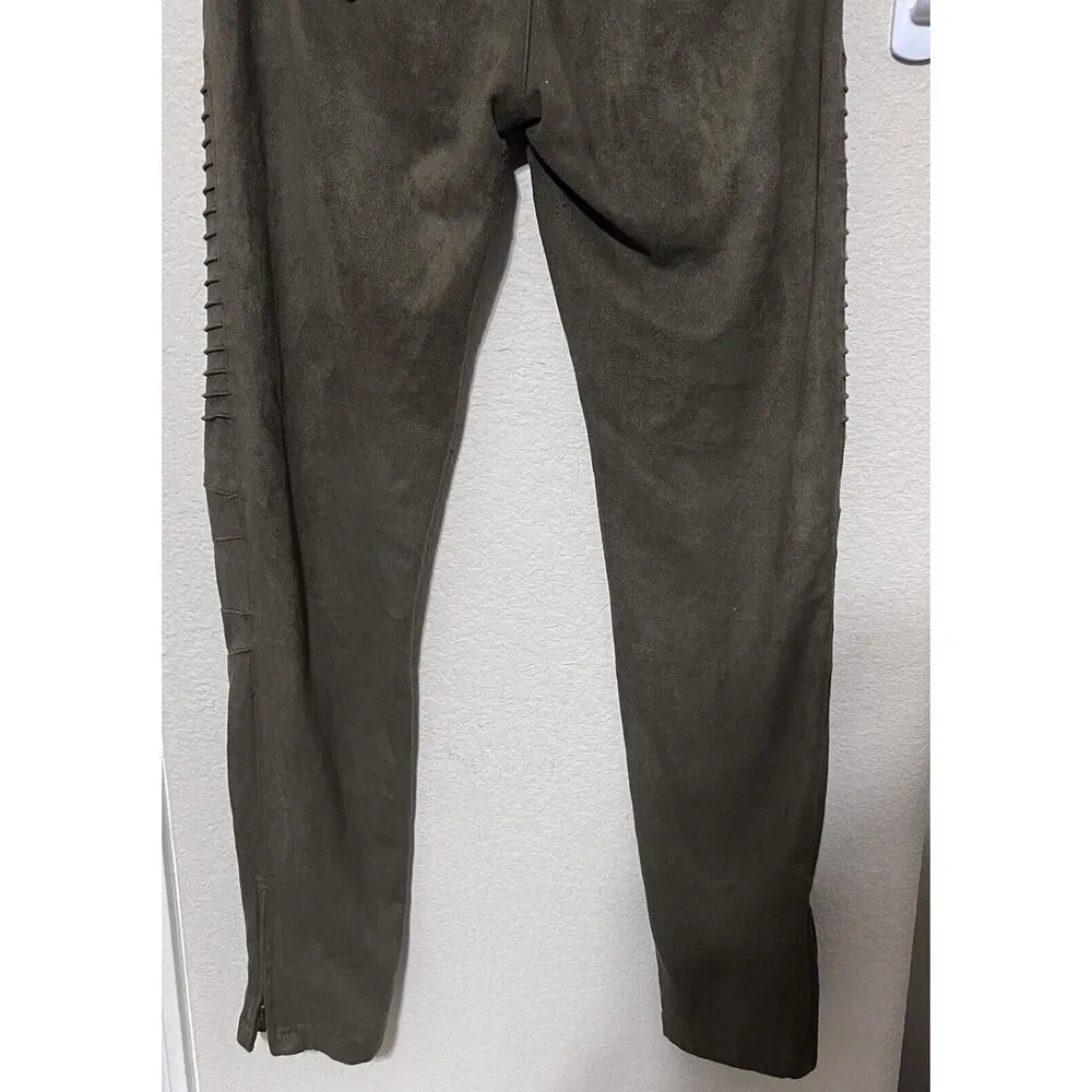 Umgee Joggers Moto Pants Olive Green Micro Suede Women’s Sz M Pull On - Image 8