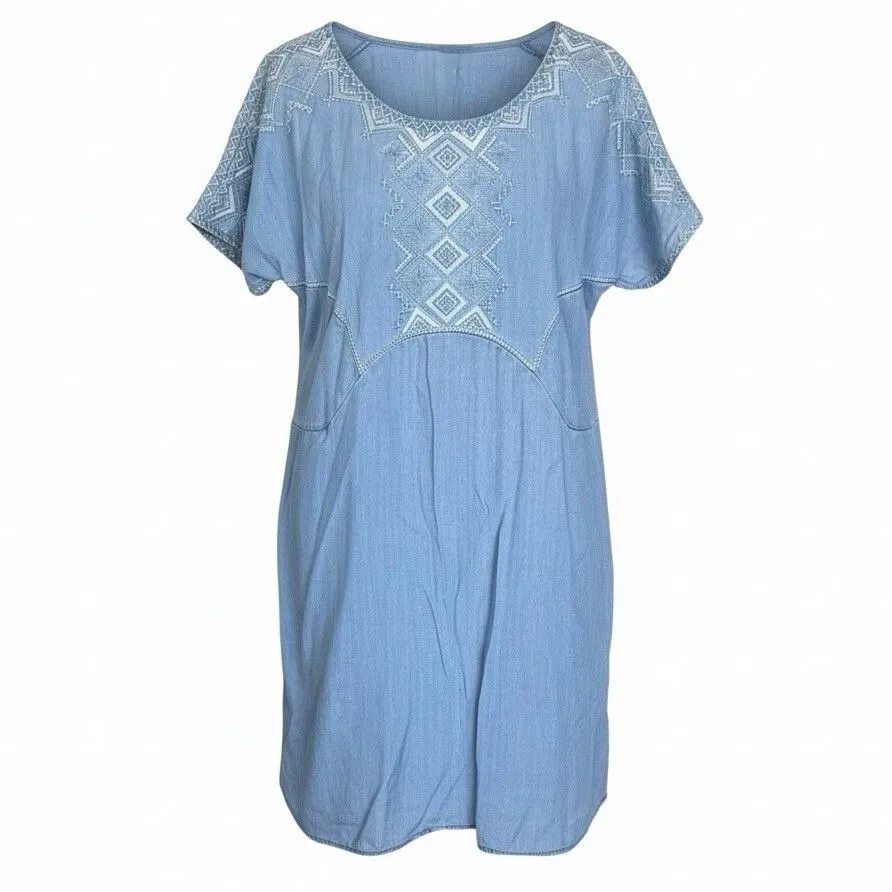 Holding Horses Dress Anthropologie Sz Small Chambray Embroidered Western Rodeo - Image 2