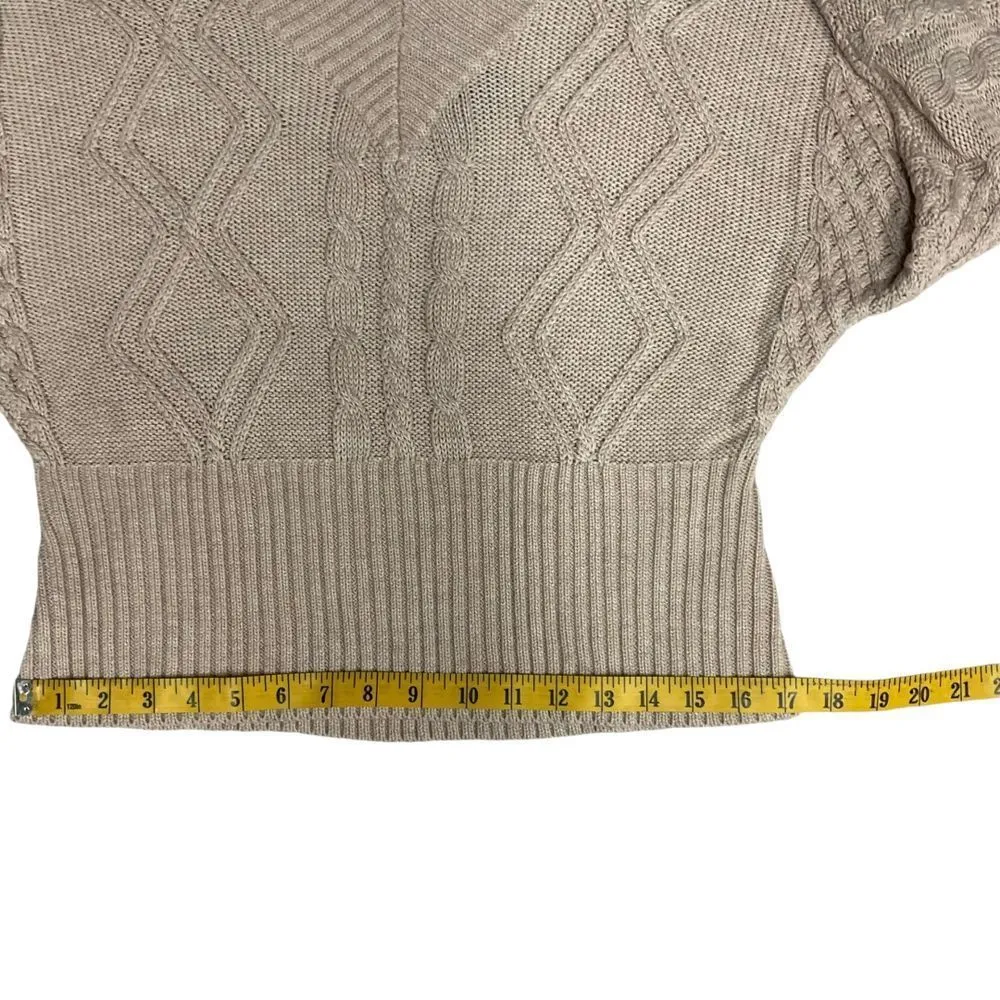 Minkpink Revolve Women's Size M‎ Chunky Cable Knit V-Neck Pullover Sweater Tan - Image 11