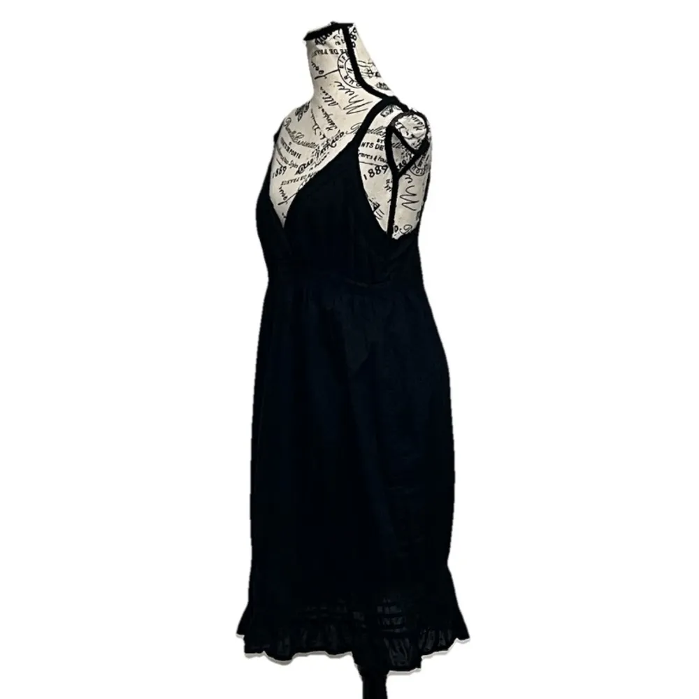 Black Midi Dress Dark Coquette Cottegecore  Goth Swiss Dot M Beach Coastal Boho - Image 3