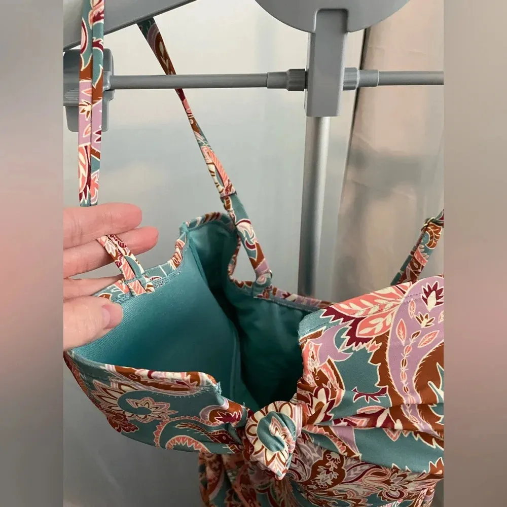 Shade & Shore Women's Shirred Bandeau One Piece Swimsuit Paisley large 12-14 - Image 2