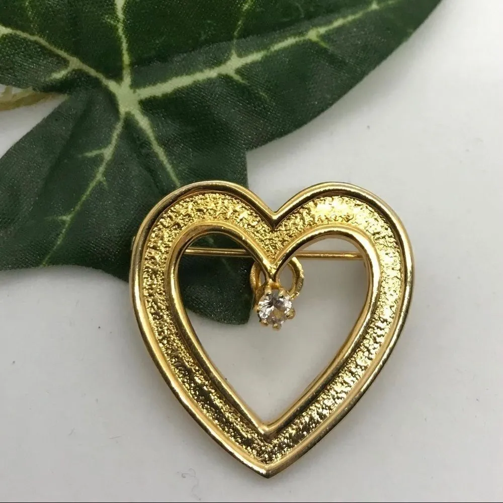 Vintage Heart Rhinestone Gold Brooch Pendant Accessocraft - Image 7