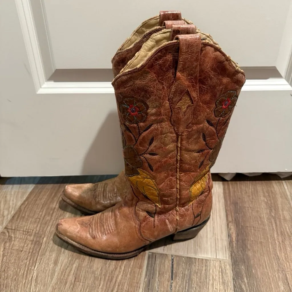 Corral Boots Women's Daisy Overlay Snip Toe Western Boot Tan Size 10 - Image 4