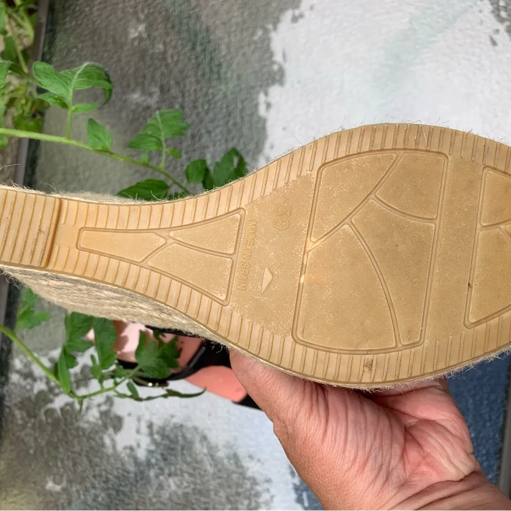 Paseart Leather Black Wedges Espadrille Sandals size 39 8.5 Shoes - Image 5