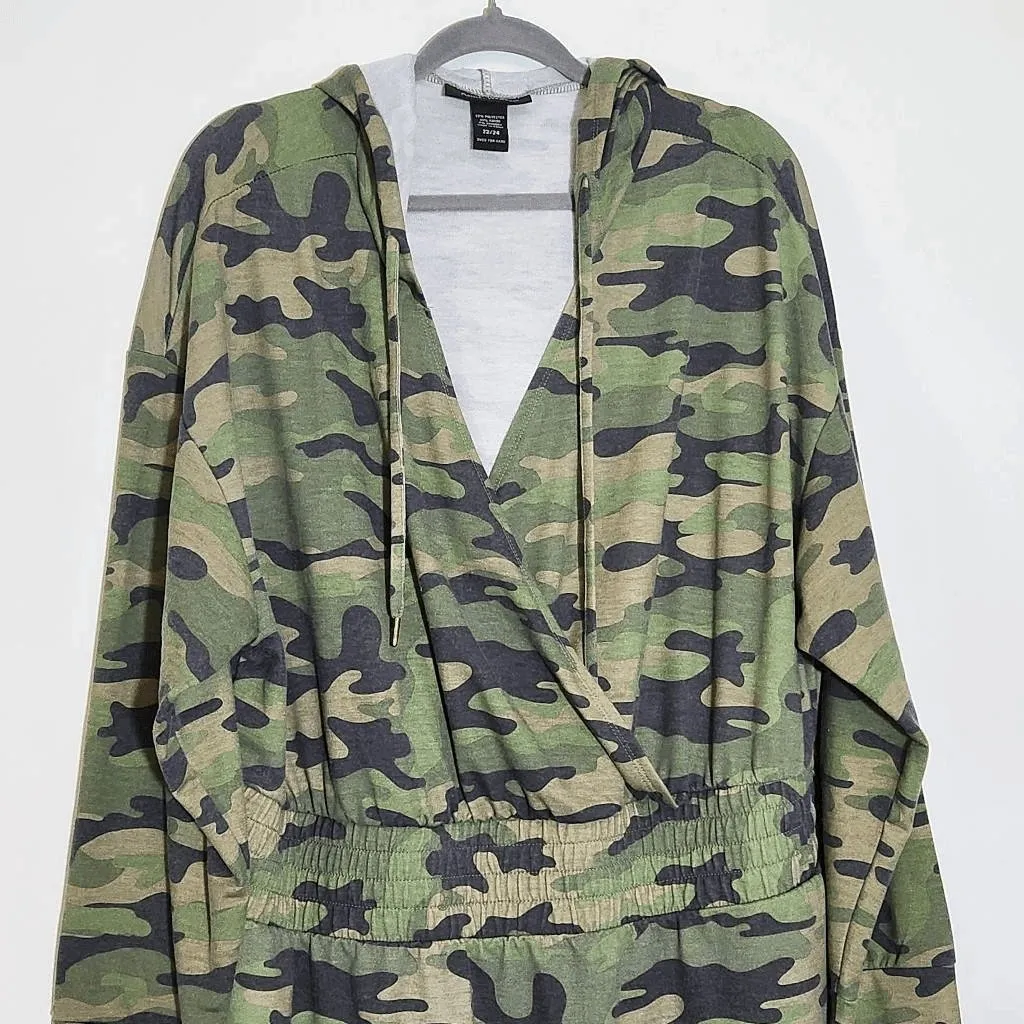 Ashley Stewart Camo Knit Hoodie Dress Size 22/24 Casual Camo Mini Dress - Image 2