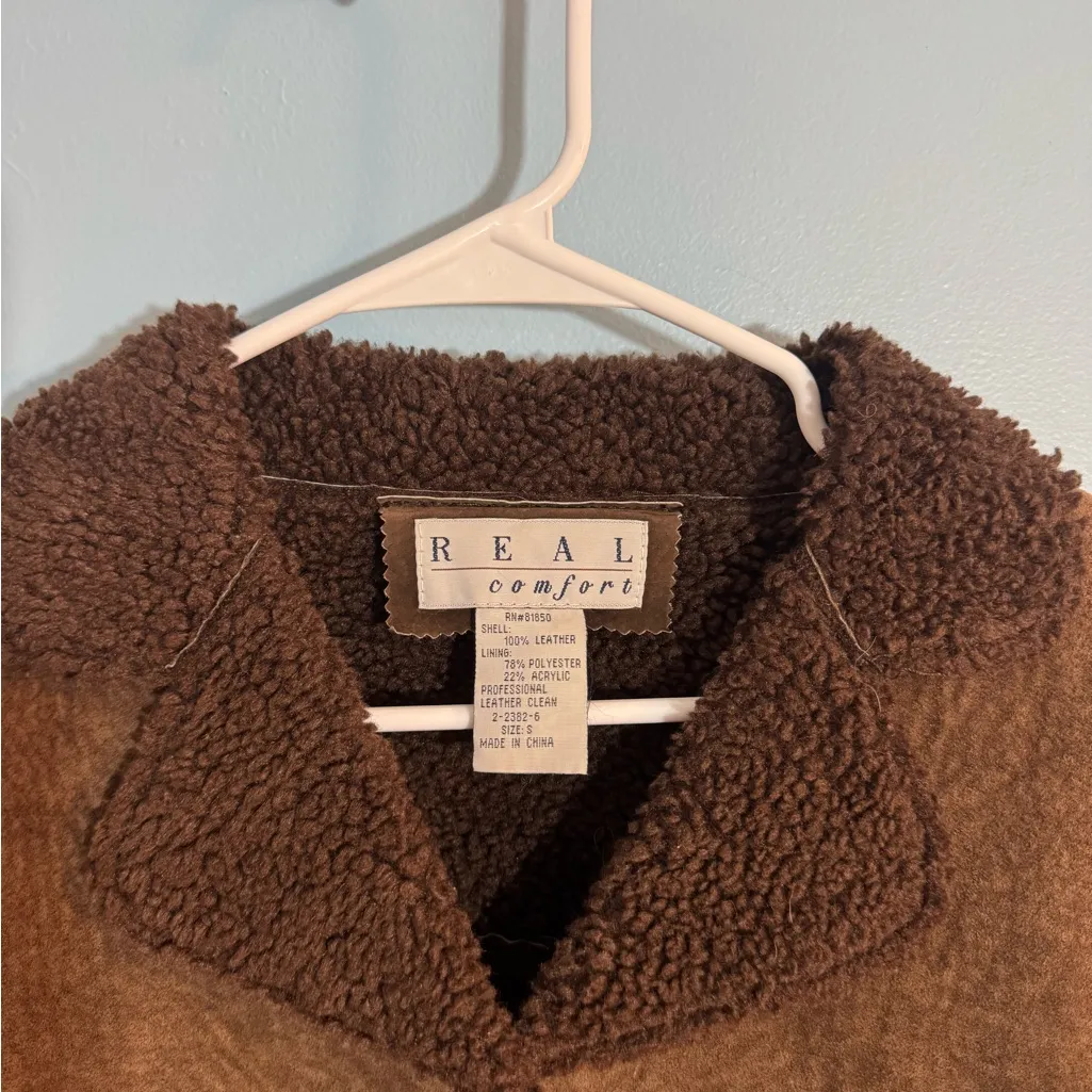 Real comfort 100% leather exterior brown jacket with fur detail size S unisex - Image 3